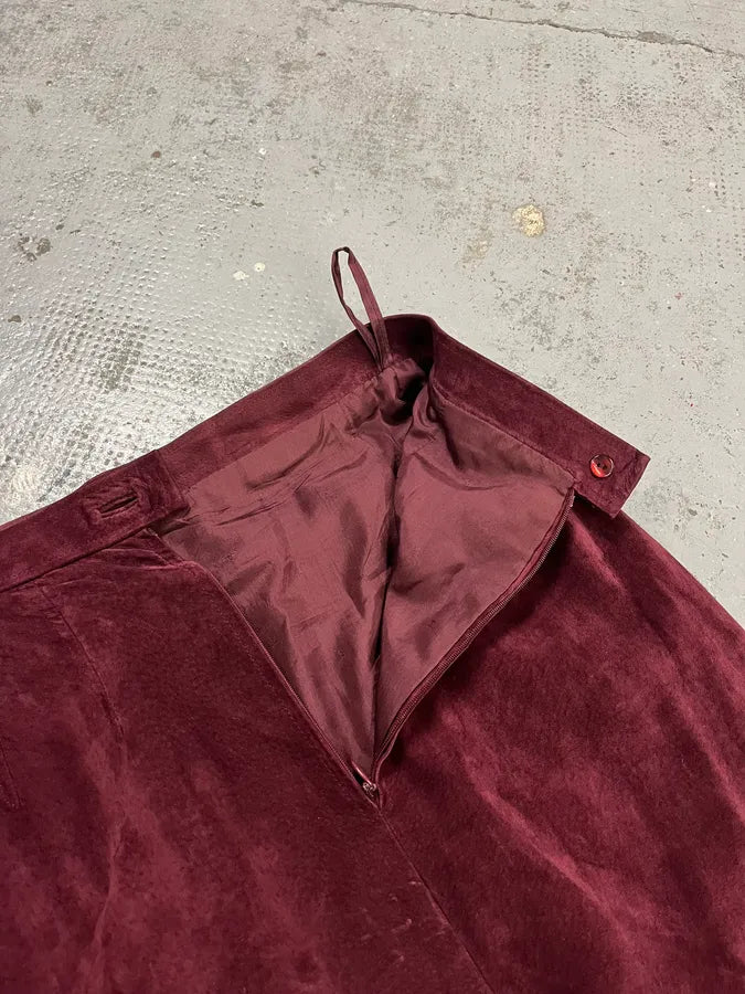 Chanel Double Breasted Bordeaux Suede Jacket & Skirt Set zZrqKJa 9