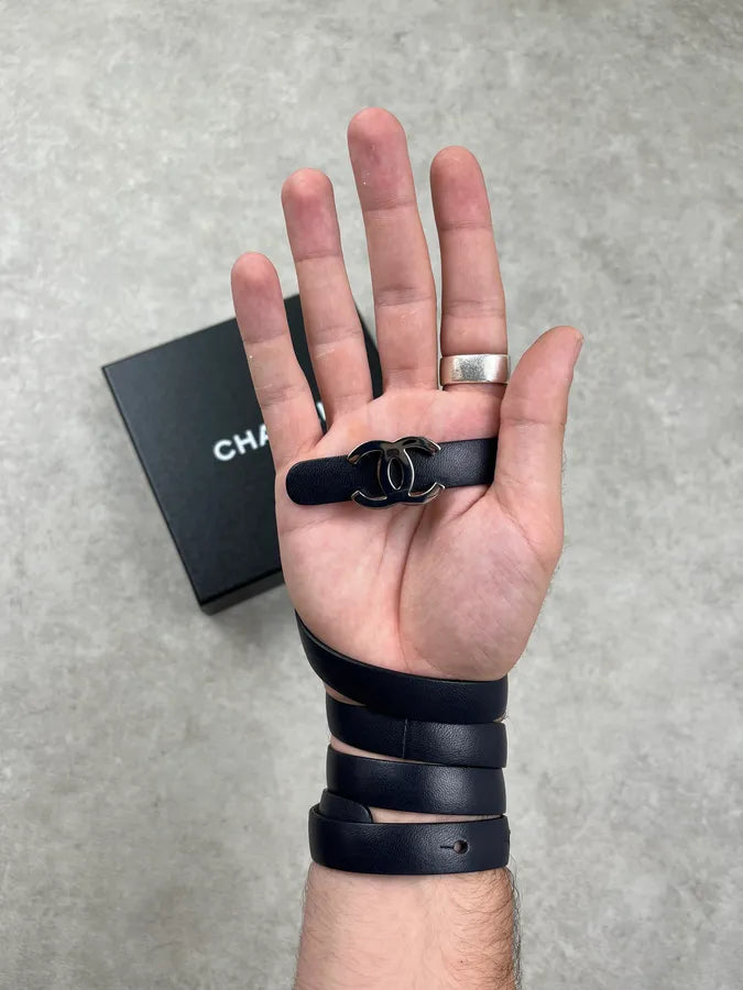 Chanel Double C Buckle Navy Leather Belt RaHytCC 0