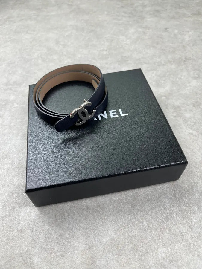Chanel Double C Buckle Navy Leather Belt RaHytCC 1