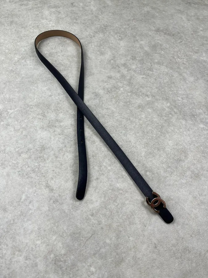 Chanel Double C Buckle Navy Leather Belt RaHytCC 2