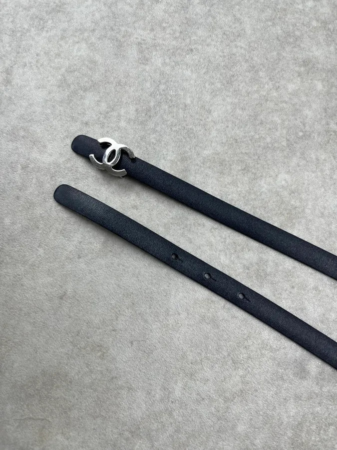 Chanel Double C Buckle Navy Leather Belt RaHytCC 3
