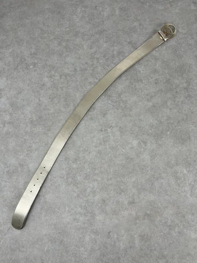 Chanel Silver Gold Leather Logo Propaganda Belt NOsAgap 8