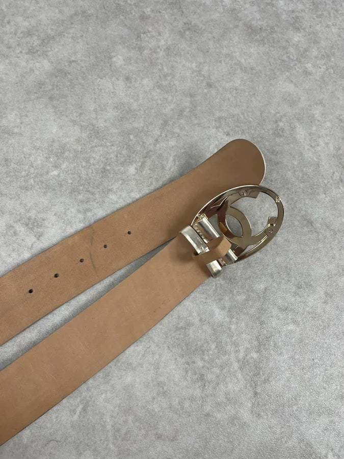 Chanel Silver Gold Leather Logo Propaganda Belt NOsAgap 5