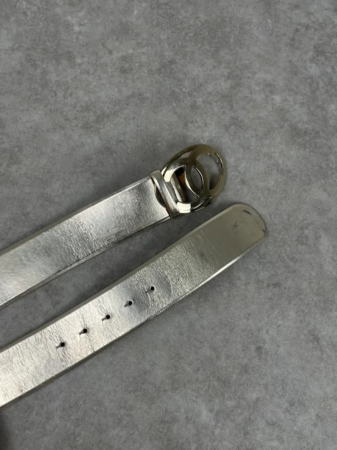 Chanel Silver Gold Leather Logo Propaganda Belt NOsAgap 3