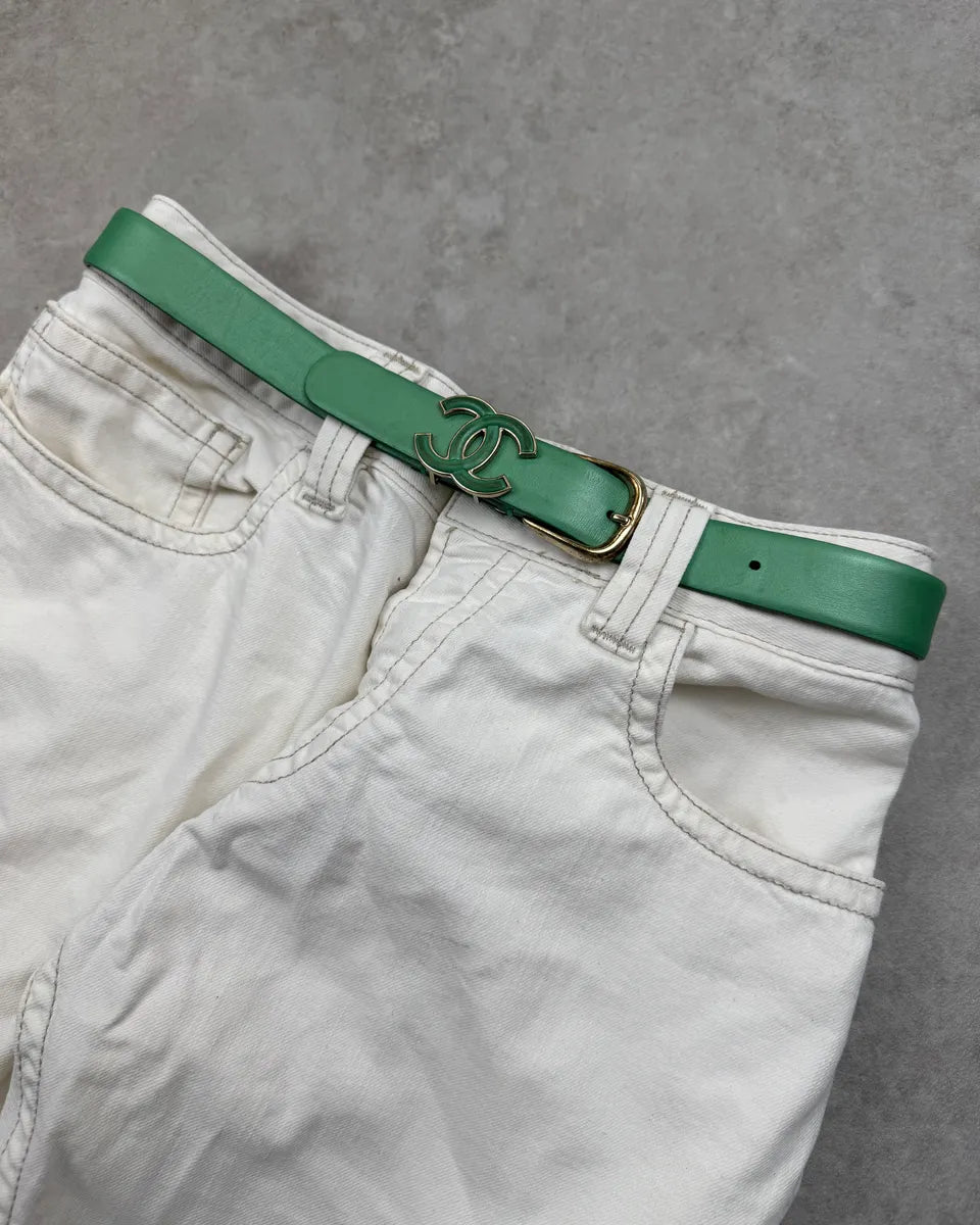 Chanel Green Leather Logo Bucke Belt kyAizBw 0