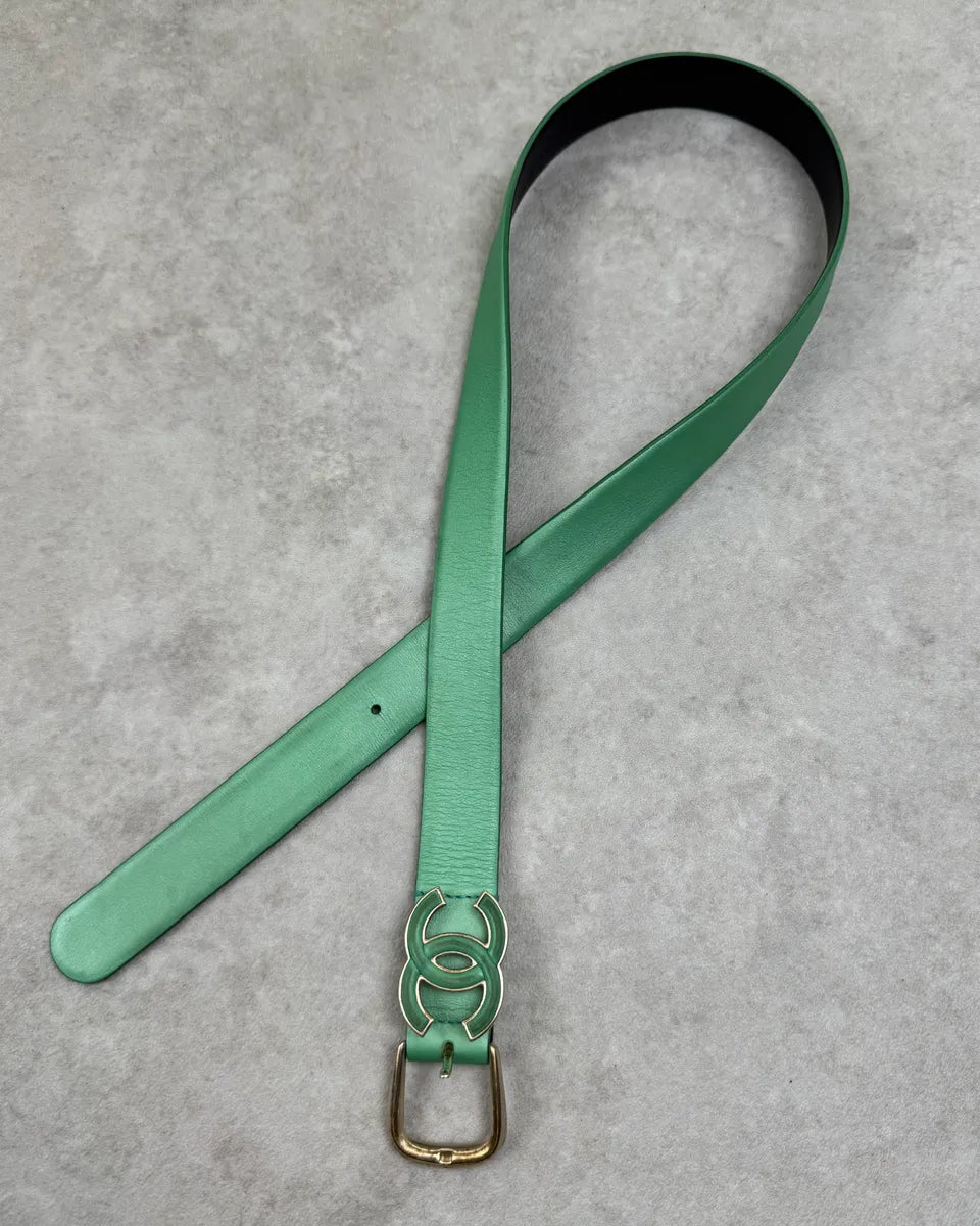 Chanel Green Leather Logo Bucke Belt kyAizBw 1