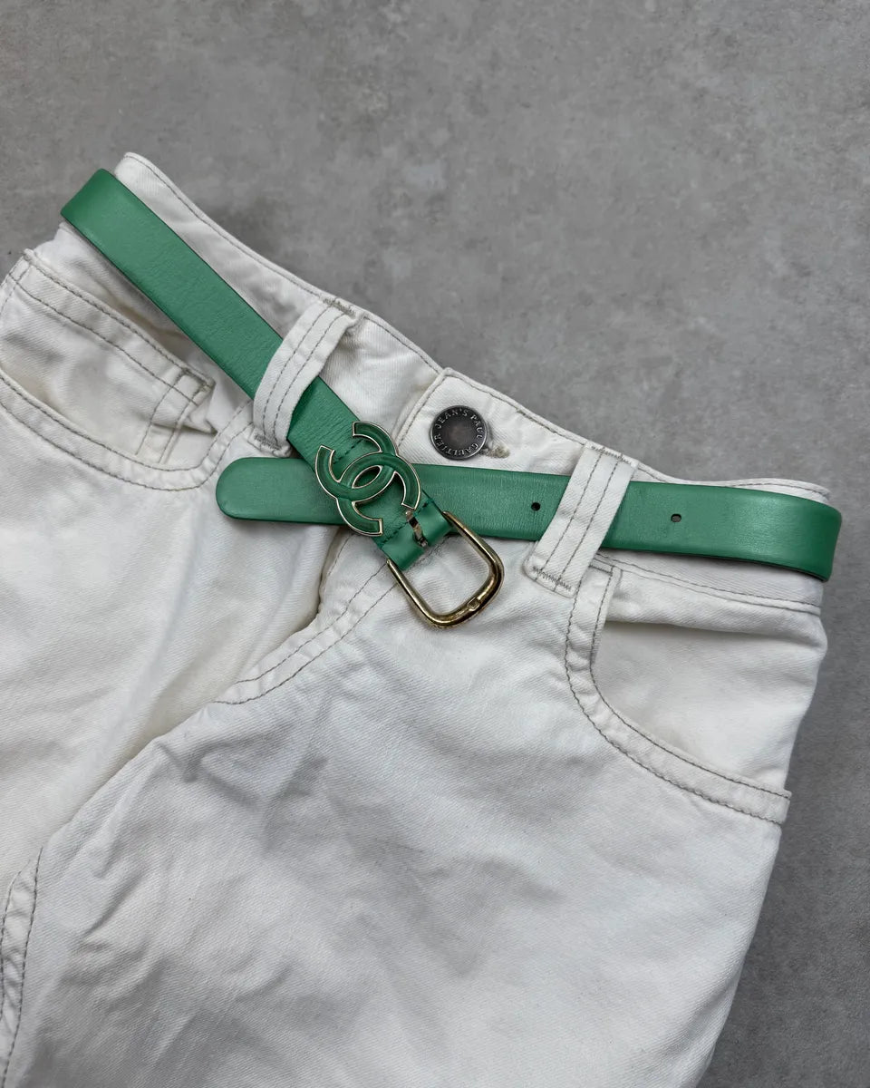 Chanel Green Leather Logo Bucke Belt kyAizBw 2