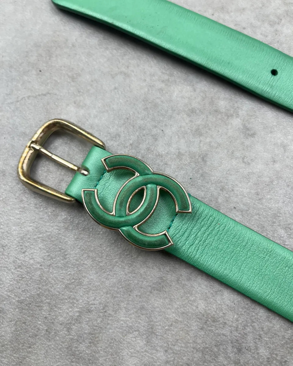 Chanel Green Leather Logo Bucke Belt kyAizBw 4
