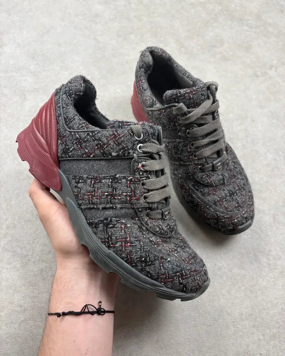 Chanel Grey & Burgundy Tweed Hybrid Sneakers iFJdFZX 0
