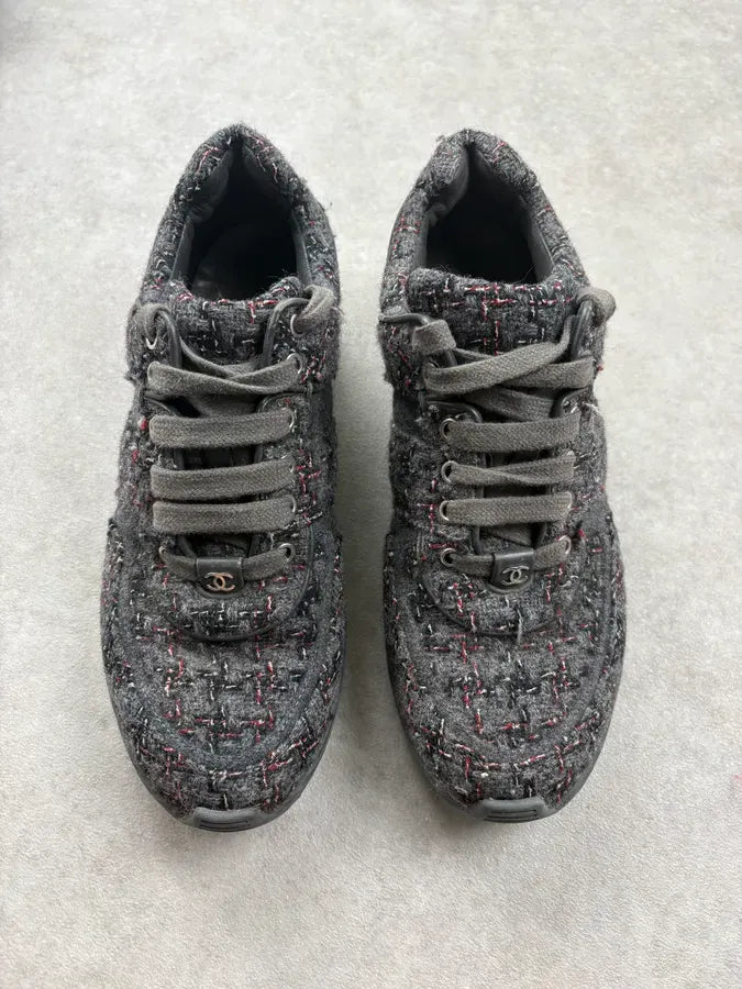Chanel Grey & Burgundy Tweed Hybrid Sneakers iFJdFZX 1