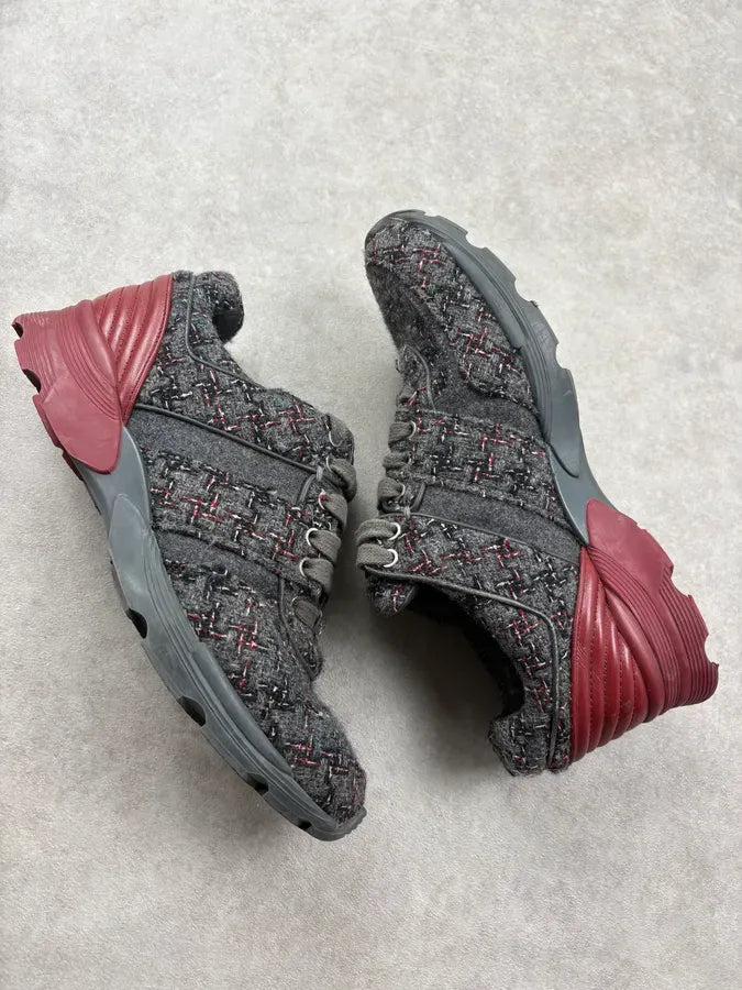 Chanel Grey & Burgundy Tweed Hybrid Sneakers iFJdFZX 5