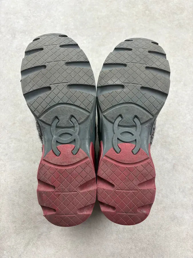 Chanel Grey & Burgundy Tweed Hybrid Sneakers iFJdFZX 8