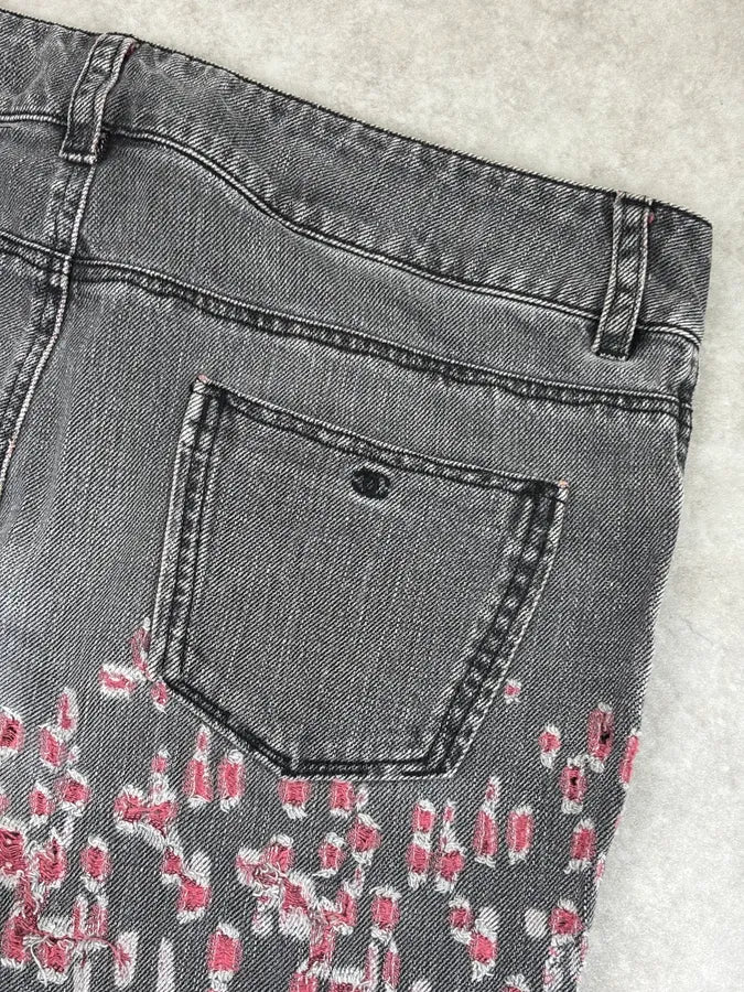 SS2011 Chanel Grey & Pink Denim Distressed Jeans ZxOllNI 8