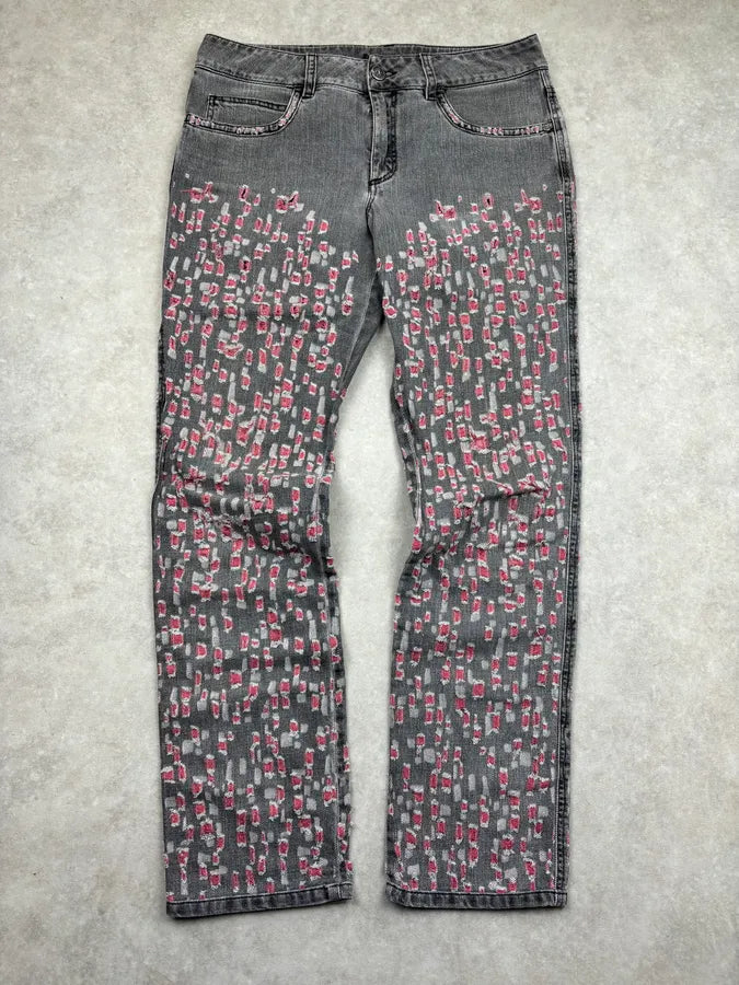SS2011 Chanel Grey & Pink Denim Distressed Jeans ZxOllNI 0