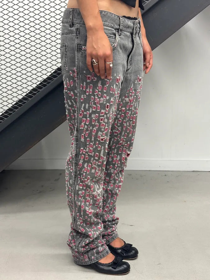 SS2011 Chanel Grey & Pink Denim Distressed Jeans ZxOllNI 2