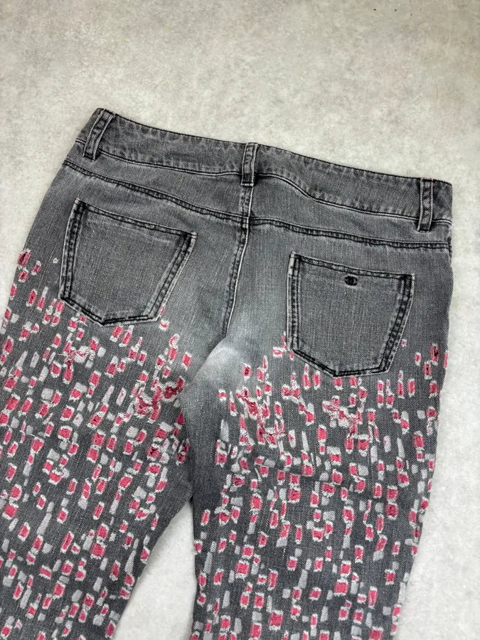 SS2011 Chanel Grey & Pink Denim Distressed Jeans ZxOllNI 7