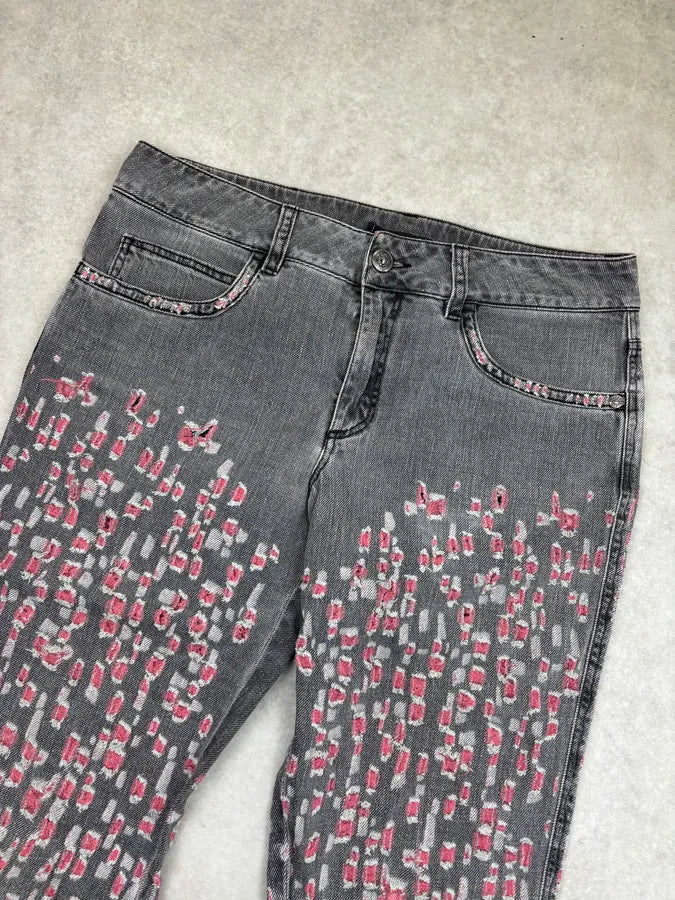 SS2011 Chanel Grey & Pink Denim Distressed Jeans ZxOllNI 5