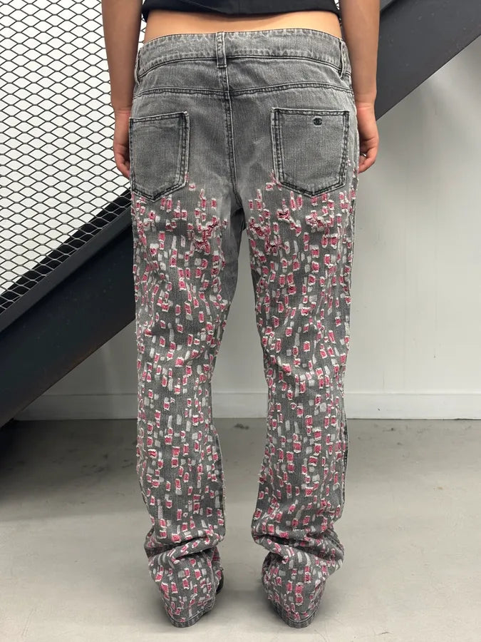 SS2011 Chanel Grey & Pink Denim Distressed Jeans ZxOllNI 3