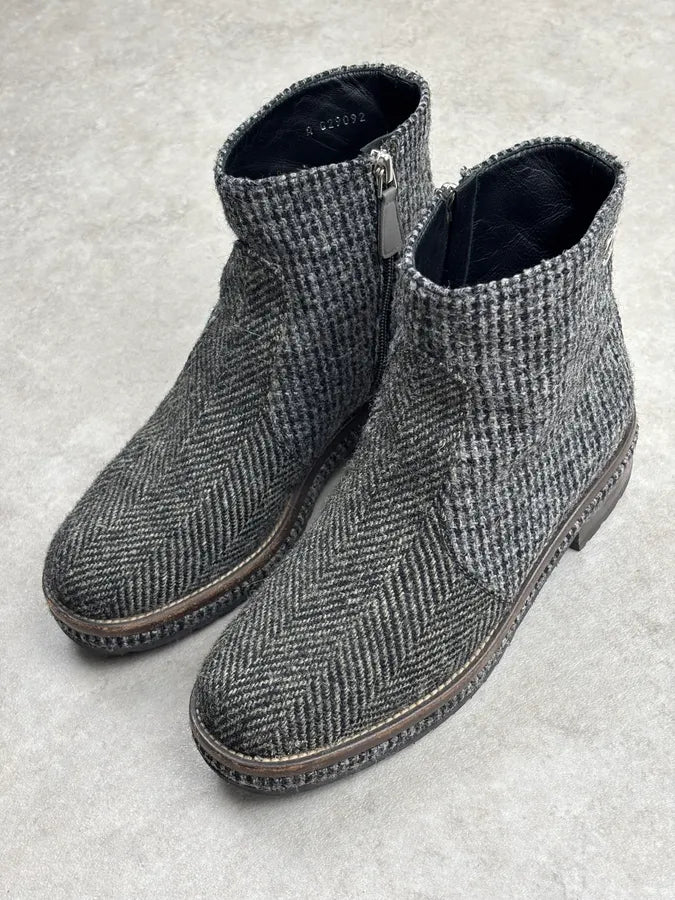 AW2013 Chanel Grey Tweed Tartan Wool Boots LJbOlbB 2