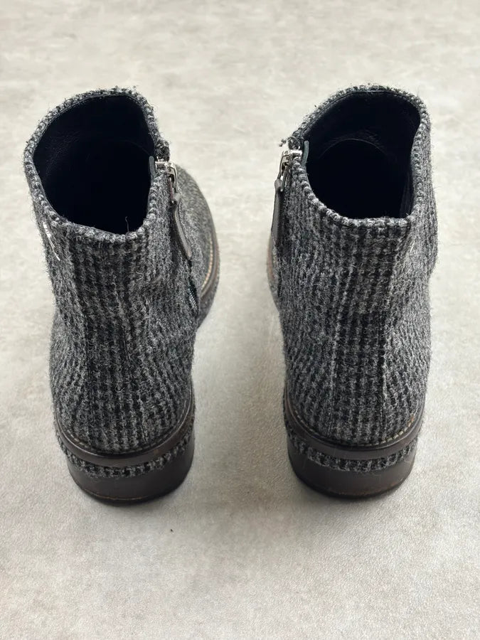AW2013 Chanel Grey Tweed Tartan Wool Boots LJbOlbB 9