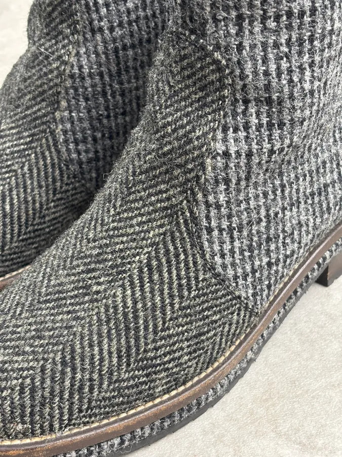 AW2013 Chanel Grey Tweed Tartan Wool Boots LJbOlbB 3