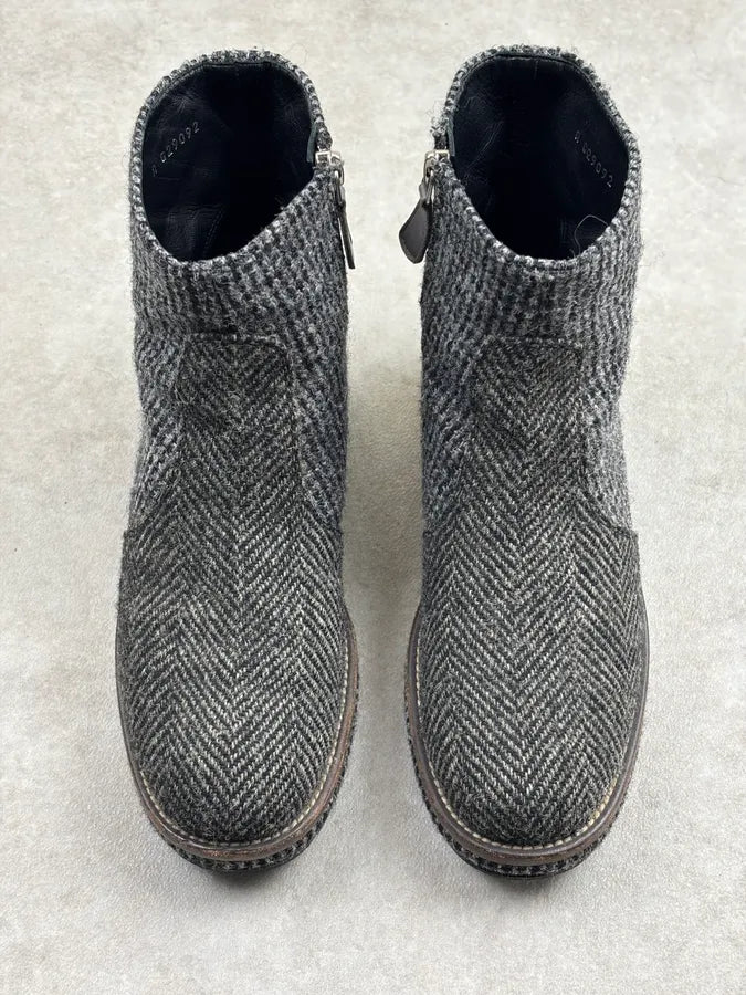 AW2013 Chanel Grey Tweed Tartan Wool Boots LJbOlbB 1