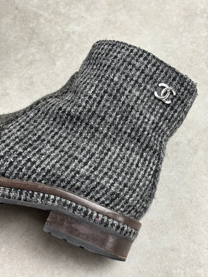 AW2013 Chanel Grey Tweed Tartan Wool Boots LJbOlbB 4