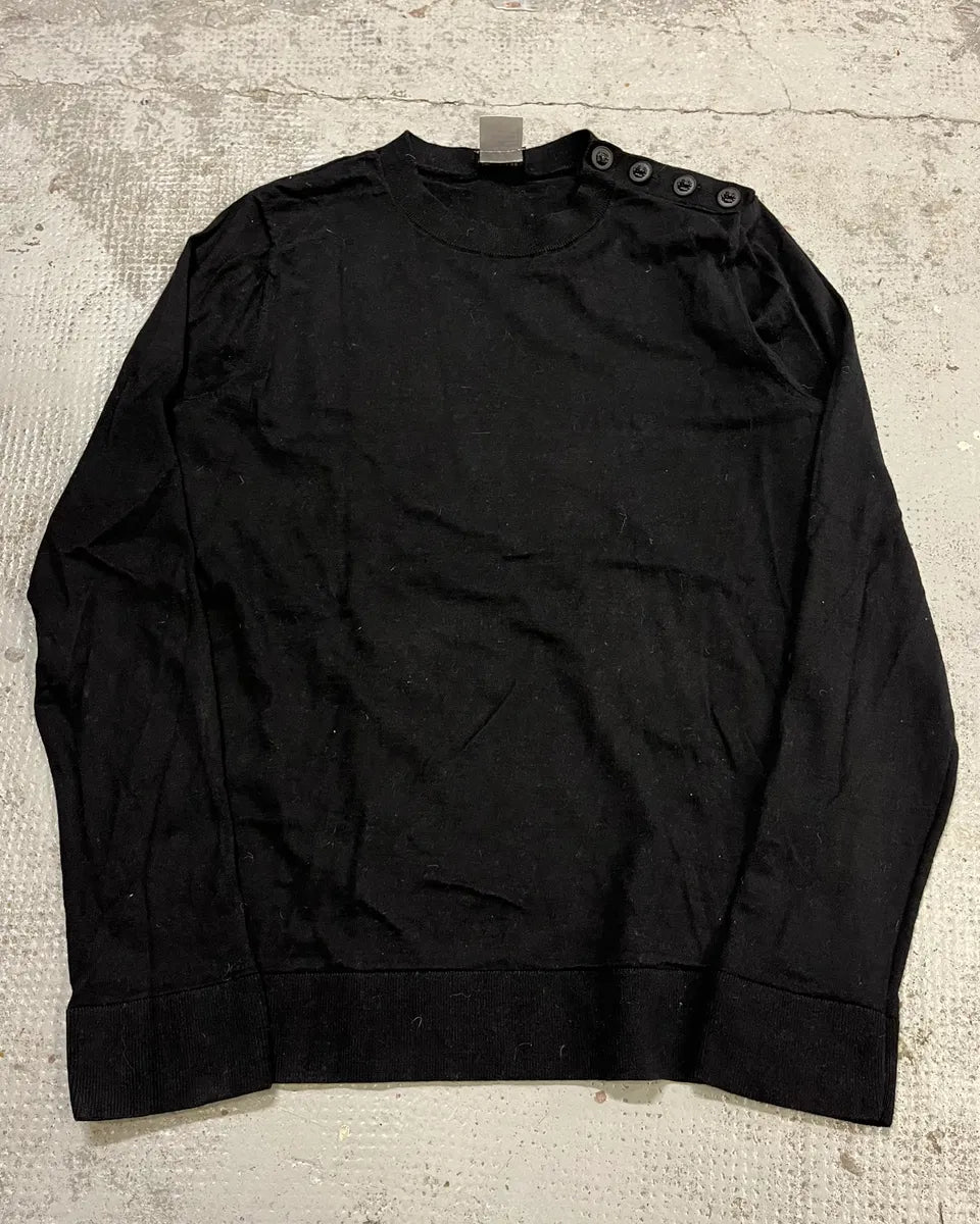Chanel Head Shoulder Buttons Black Wool Sweater noViooW 0
