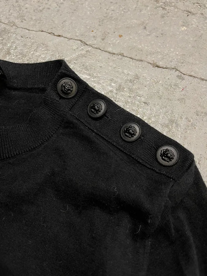 Chanel Head Shoulder Buttons Black Wool Sweater noViooW 5