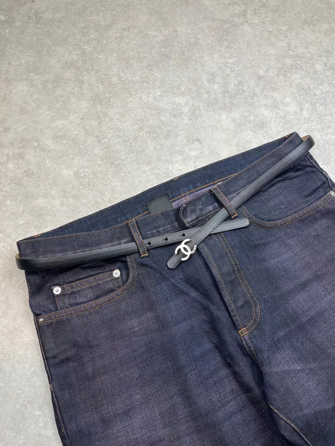 Chanel Logo Black Leather Belt rgJCAfN 0