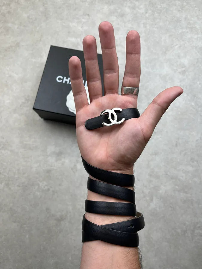 Chanel Logo Black Leather Belt rgJCAfN 1