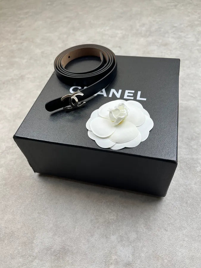 Chanel Logo Black Leather Belt rgJCAfN 3
