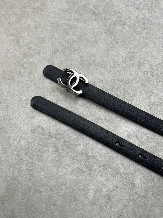 Chanel Logo Black Leather Belt rgJCAfN 6
