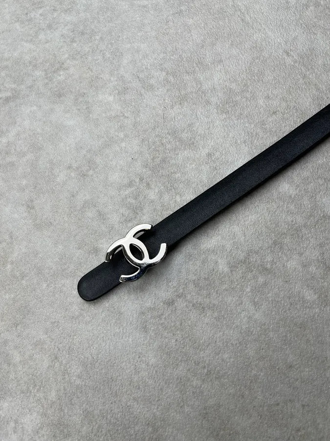 Chanel Logo Black Leather Belt rgJCAfN 7