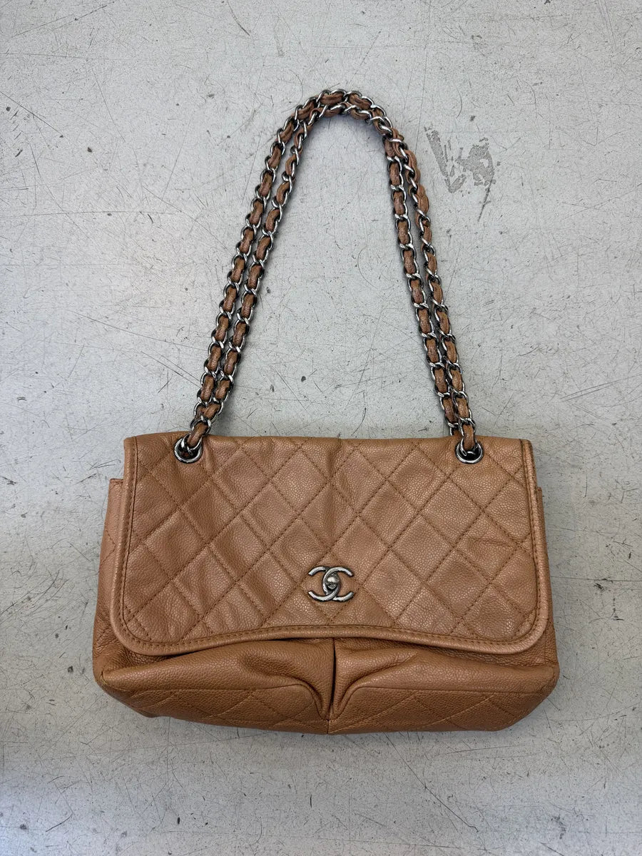 Chanel Natural Beauty Split Brown Leather Pocket Flap Bag NokmOdR 0