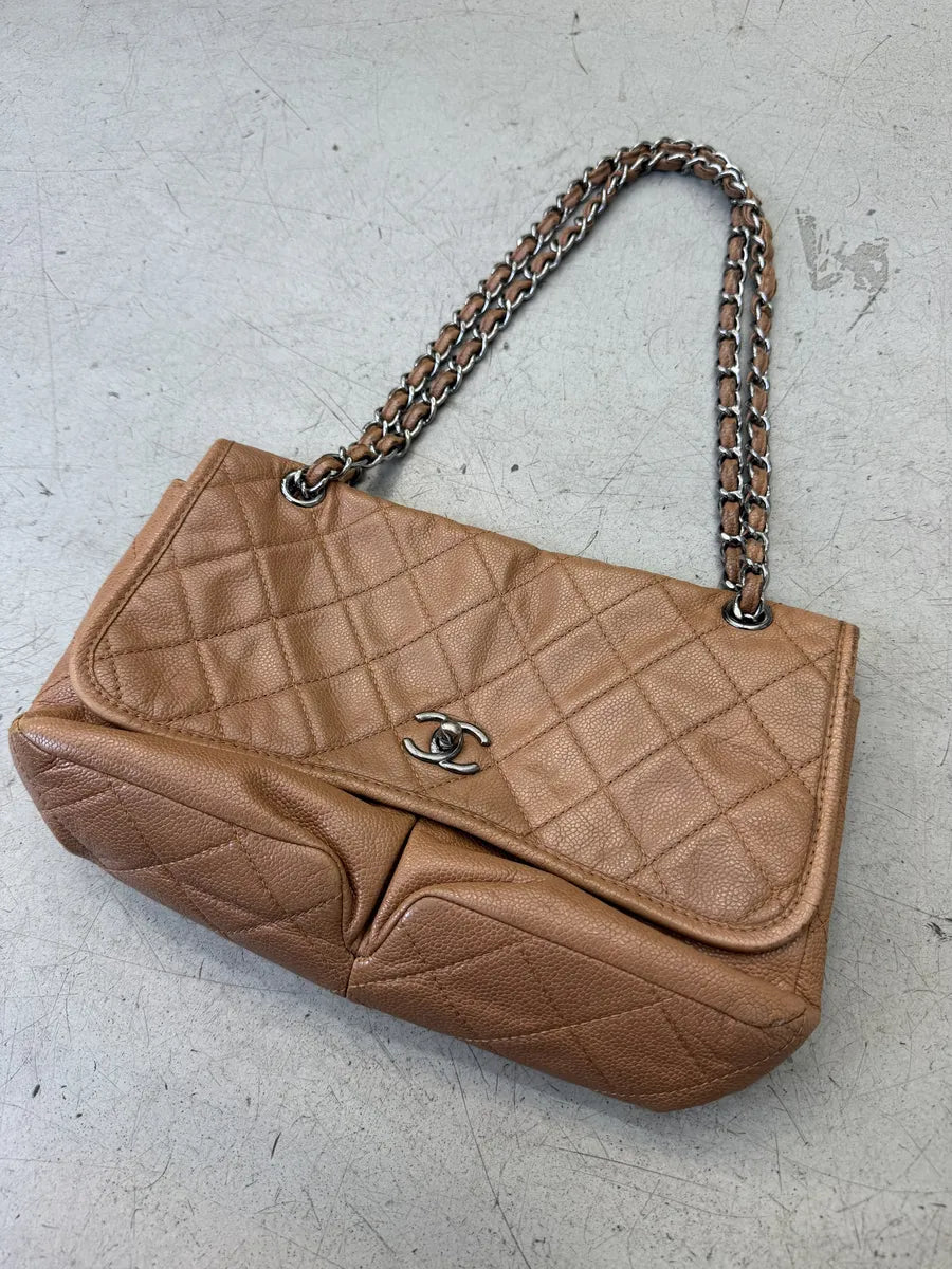 Chanel Natural Beauty Split Brown Leather Pocket Flap Bag NokmOdR 8