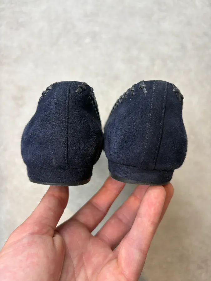Chanel Navy Suede CC Logo Ballet Flats qAbYHkJ 7