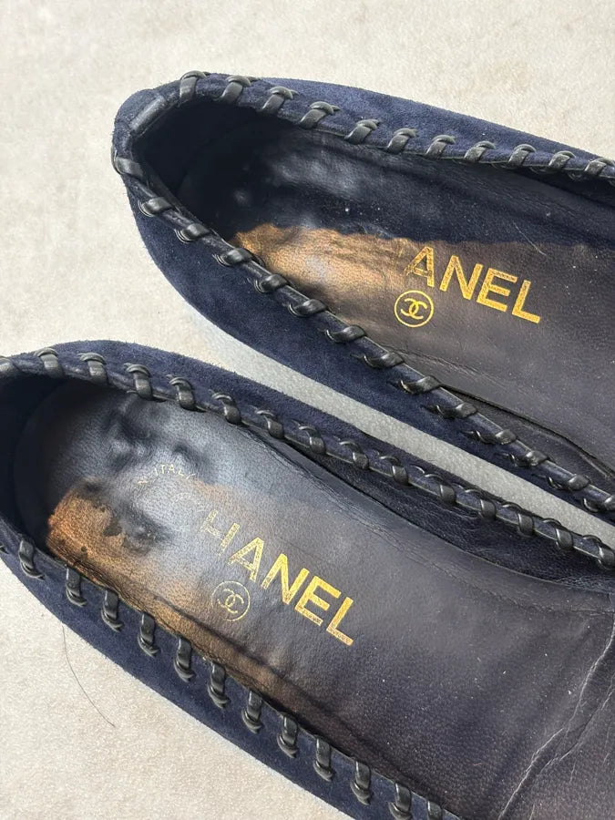 Chanel Navy Suede CC Logo Ballet Flats qAbYHkJ 6