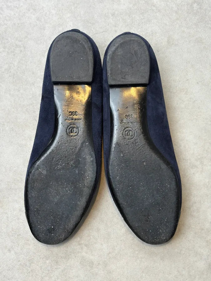 Chanel Navy Suede CC Logo Ballet Flats qAbYHkJ 8