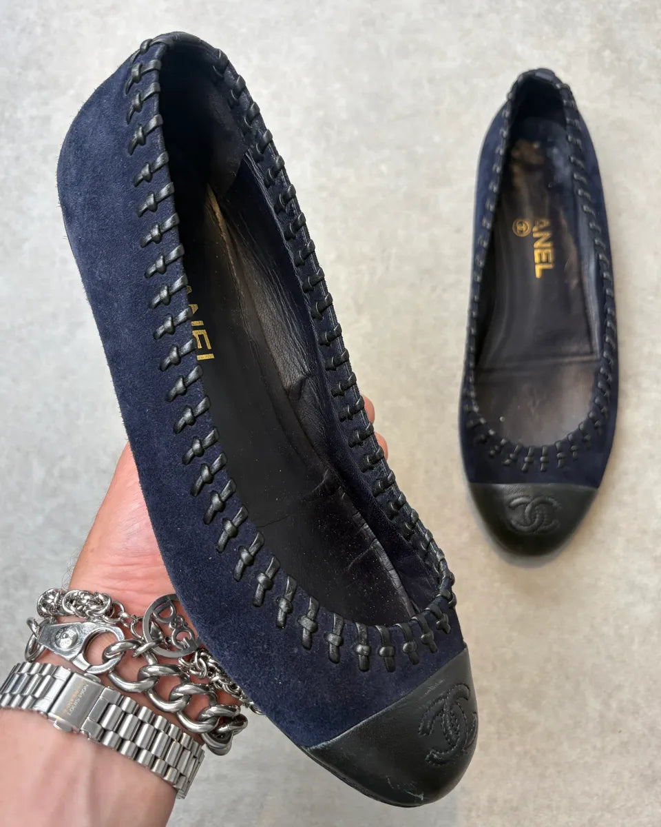 Chanel Navy Suede CC Logo Ballet Flats qAbYHkJ 0