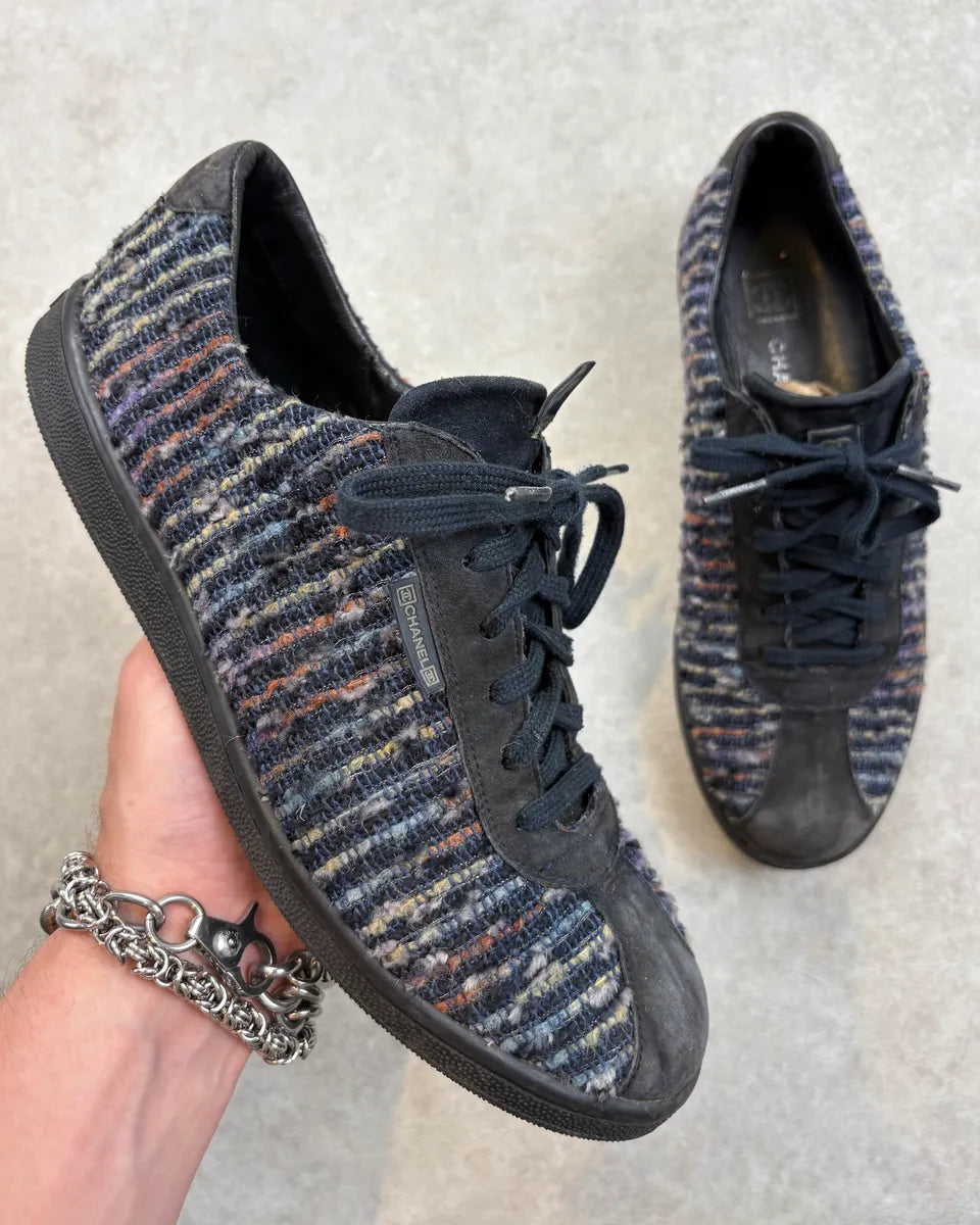 Chanel Navy Tweed Logo Low-Top Sneakers HNAlULl 0