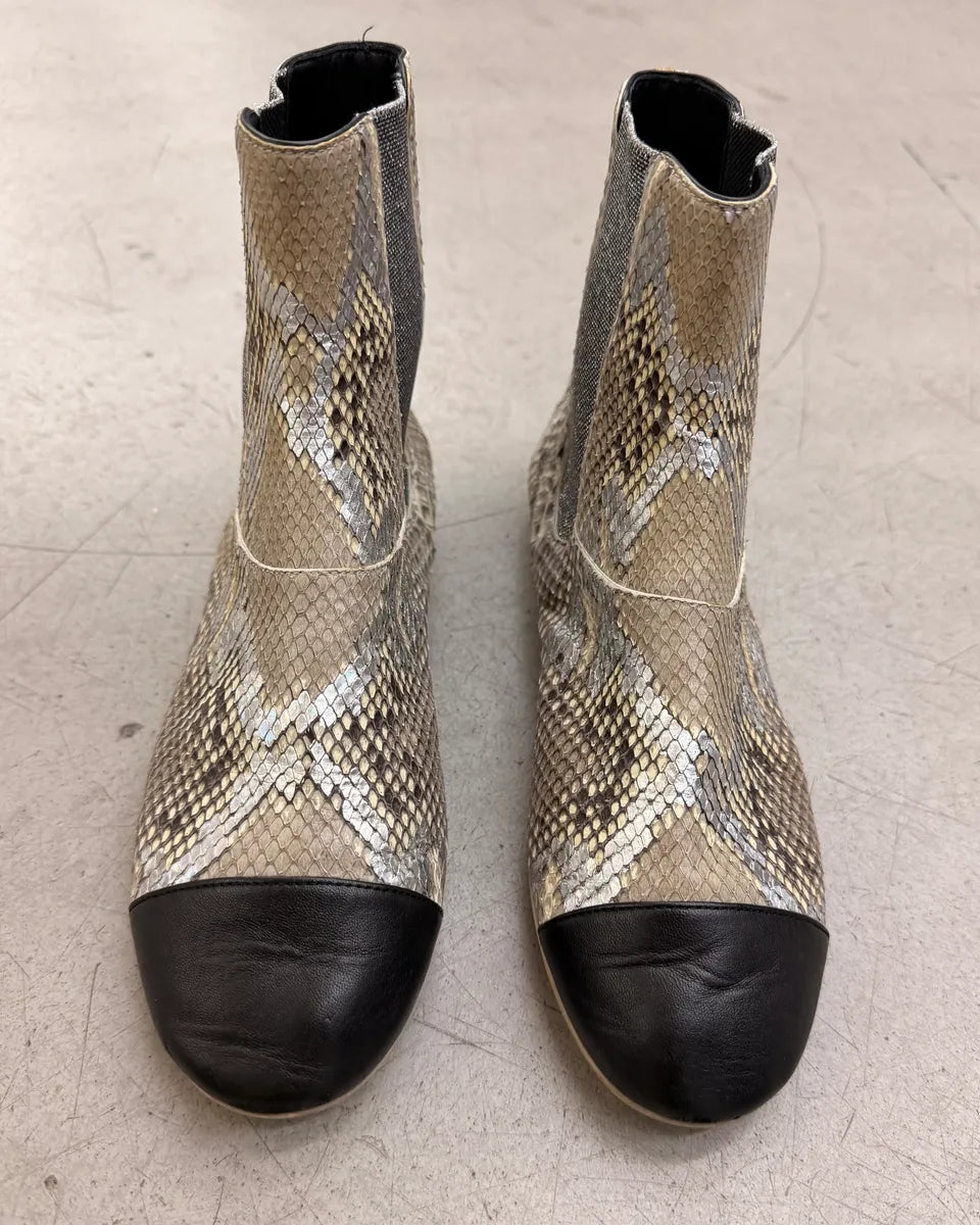 Chanel Python Leather Silver & Beige Boots UOwNzIi 1