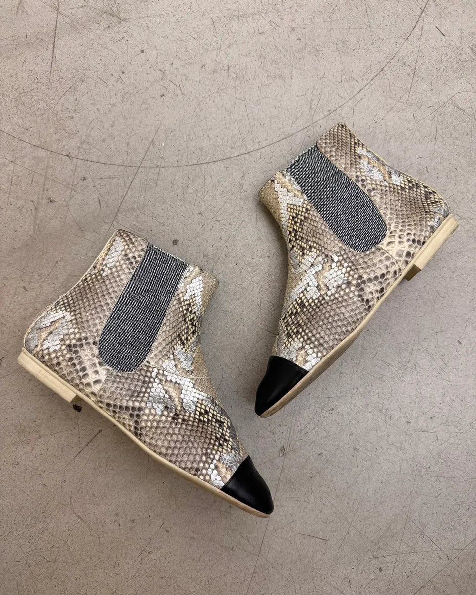 Chanel Python Leather Silver & Beige Boots UOwNzIi 3