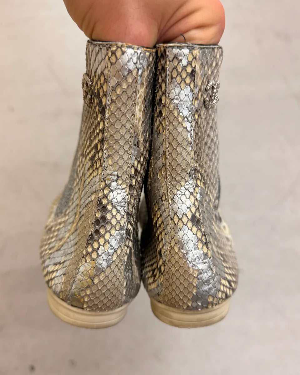 Chanel Python Leather Silver & Beige Boots UOwNzIi 4