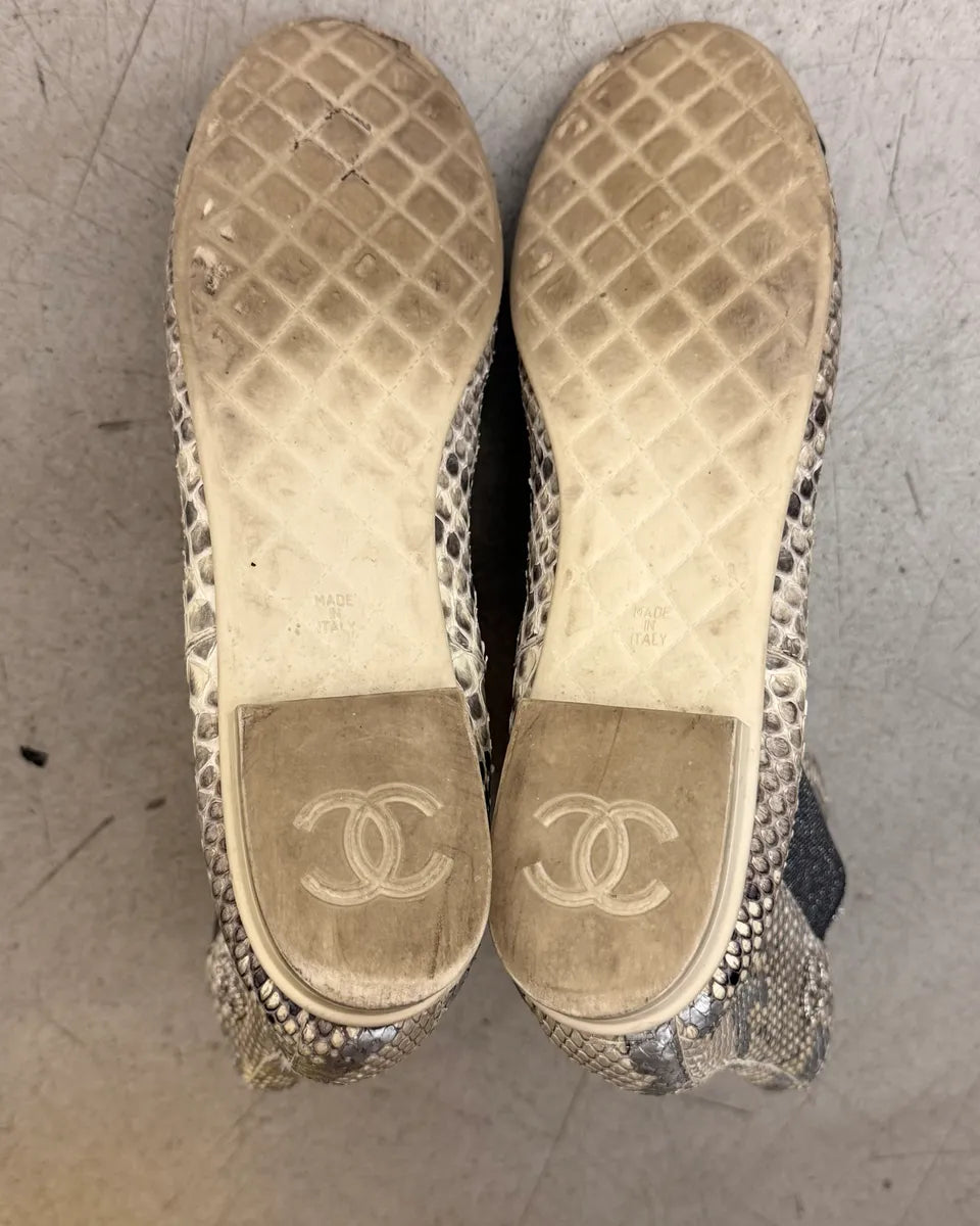 Chanel Python Leather Silver & Beige Boots UOwNzIi 5