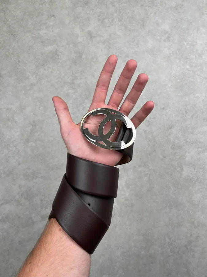 Chanel Silver CC Buckle Large Black Leather Belt Cxzmeev 1