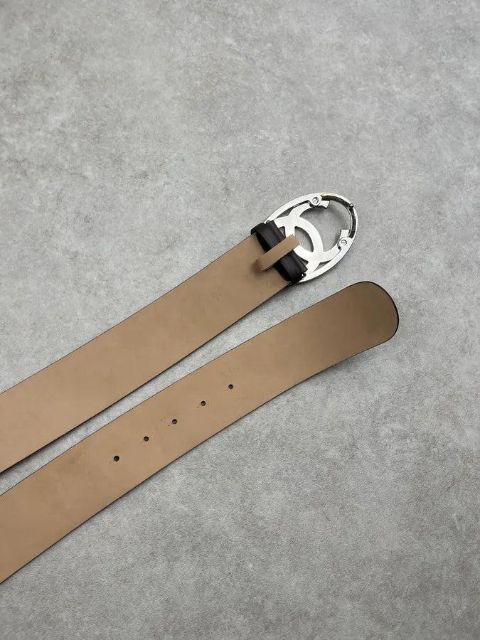 Chanel Silver CC Buckle Large Black Leather Belt Cxzmeev 5