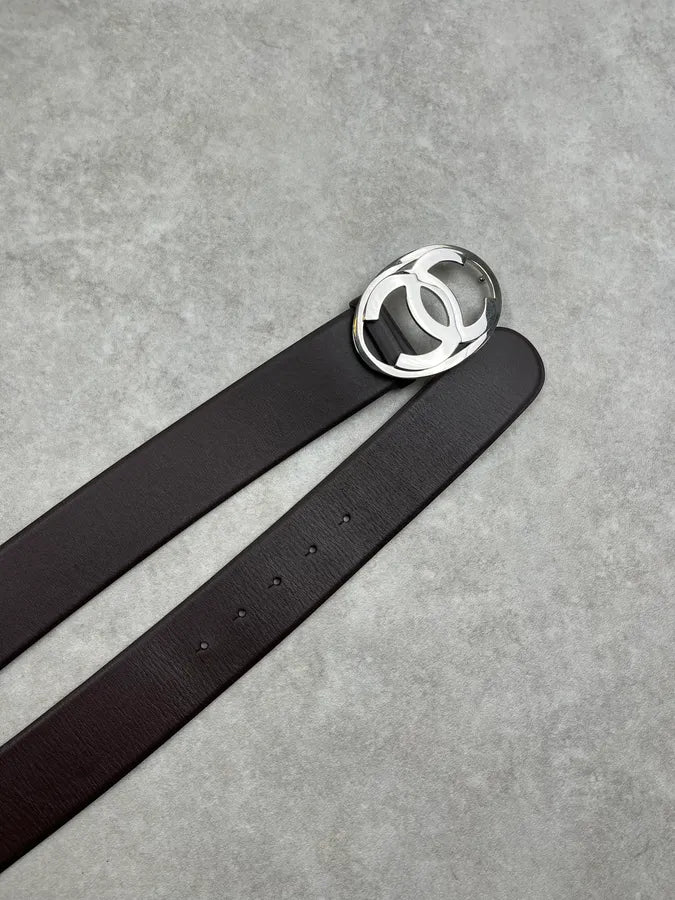 Chanel Silver CC Buckle Large Dark Brown Leather Belt Cxzmeev 3