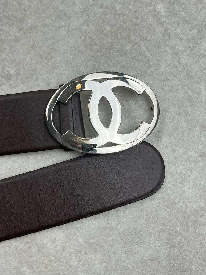 Chanel Silver CC Buckle Large Dark Brown Leather Belt Cxzmeev 4
