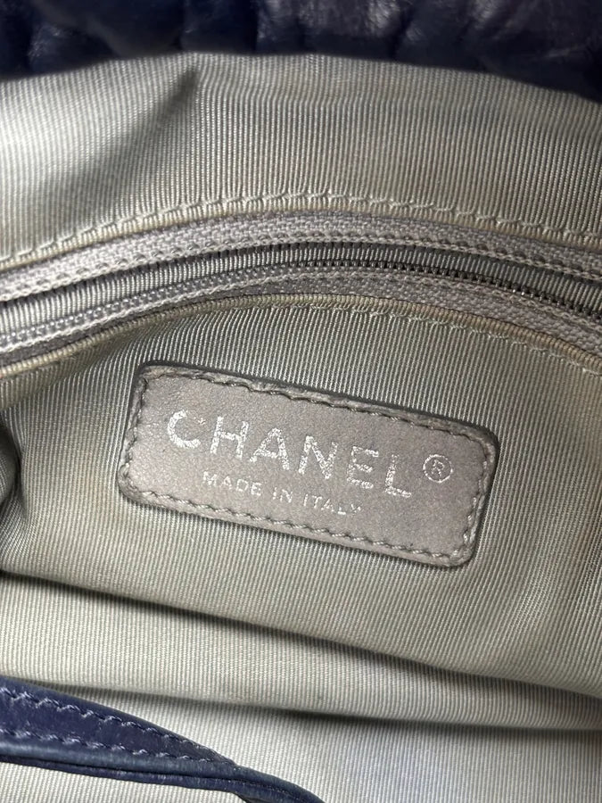 Chanel Navy Quilted Interlocking Woven Leather Large Tote Chain Bag dczoBlh 22